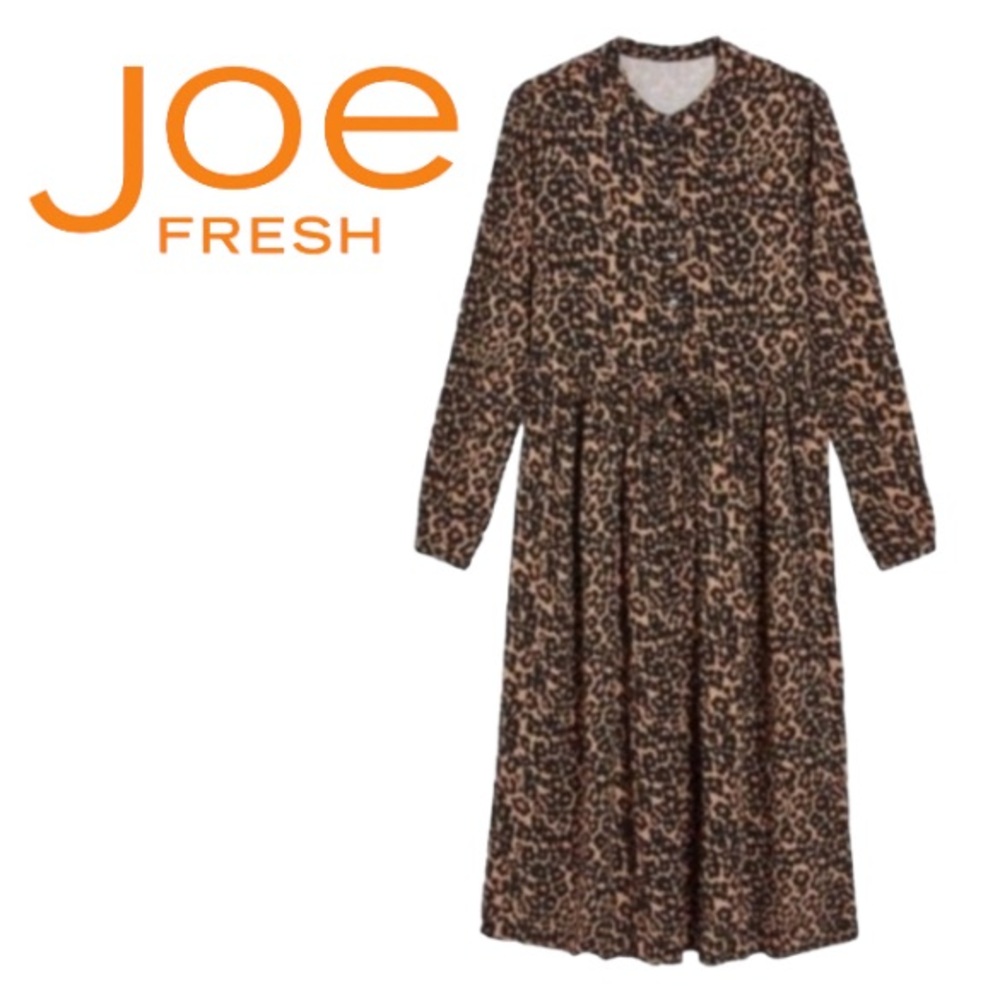 XL Joe Fresh Tie Waist Animal Print Shirt Dress NWT